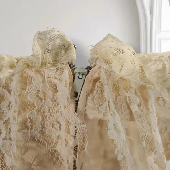 Vintage 70s Lace Puff Sleeve Midi Dress Size 4 Boho Wedding Cocktail - Picture 8 of 14